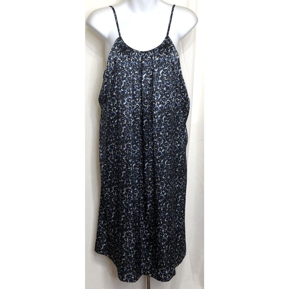 Vintage Ny & Co Silky Satin Cami slip dress 12 Blk Blue knee Lingerie Fairy Y2K